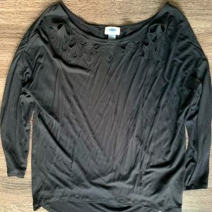 Old Navy Long-Sleeve Top, Cut Out Design Neck, Black, Medium